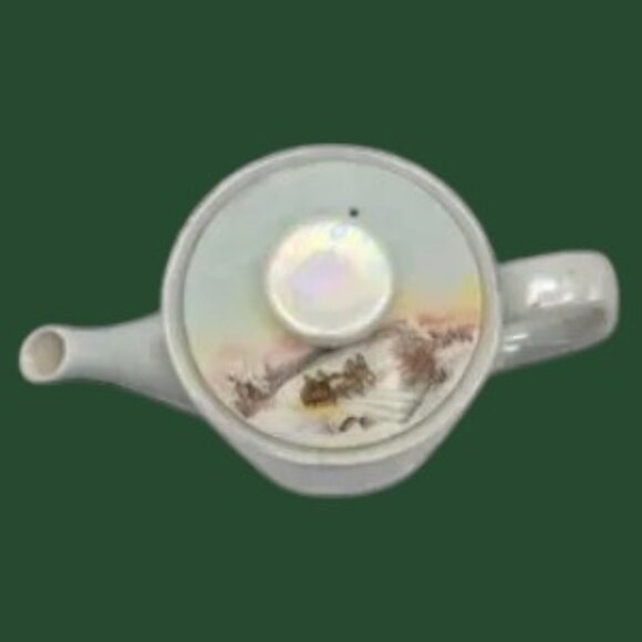 VTG Hand Painted Porcelain Teapot Signed Grace Schultz The Homestead in Winter - Picture 3 of 9